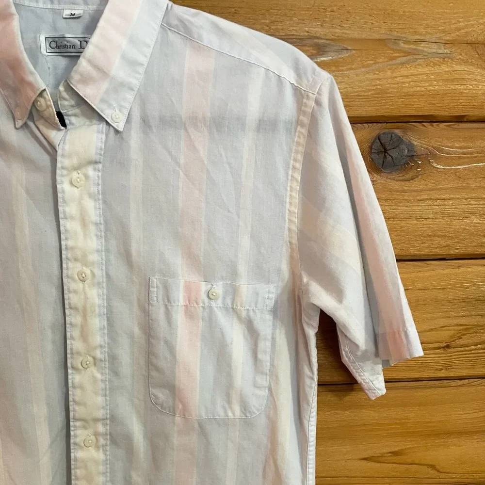 Christian Dior Button Down Short Sleeve Mens Collard Top Medium - Picture 5 of 6